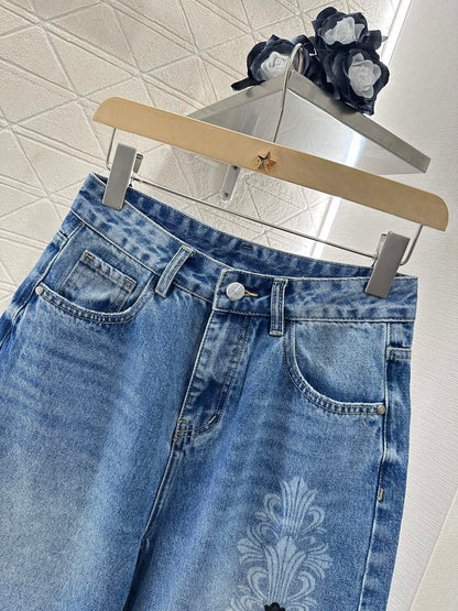 2025 Summer New High Waist Laser Denim Shorts