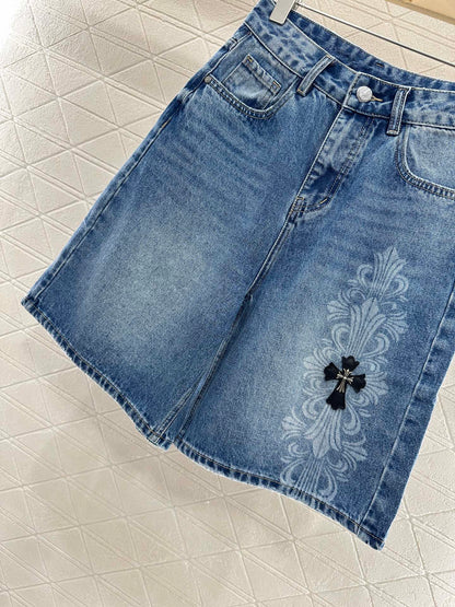 2025 Summer New High Waist Laser Denim Shorts