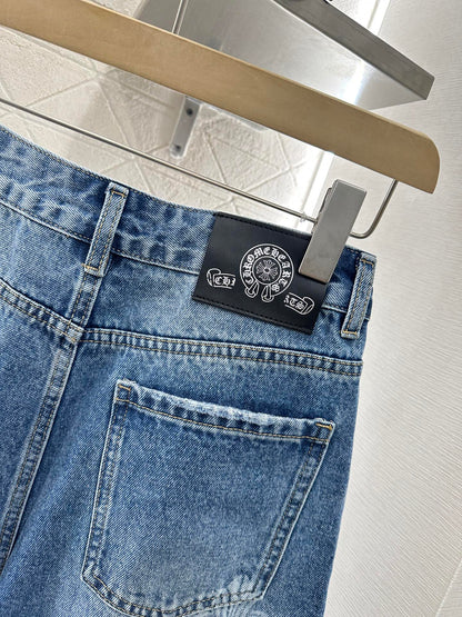 2025 Summer New High Waist Laser Denim Shorts