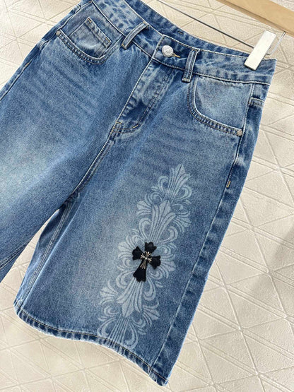 2025 Summer New High Waist Laser Denim Shorts