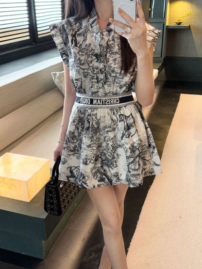 25SS New Summer Printed Vest Dress