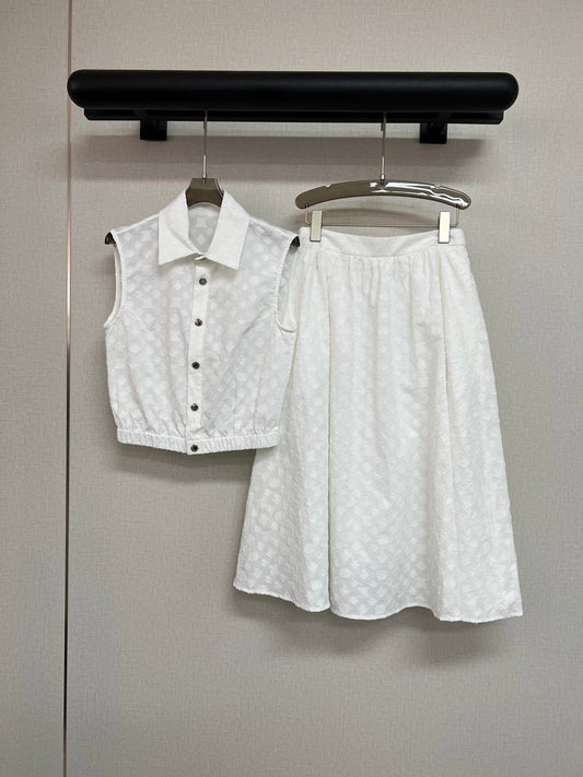 2025 Summer New Lapel Sleeveless Top + A-Sleeve Skirt Set