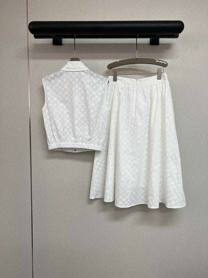 2025 Summer New Lapel Sleeveless Top + A-Sleeve Skirt Set