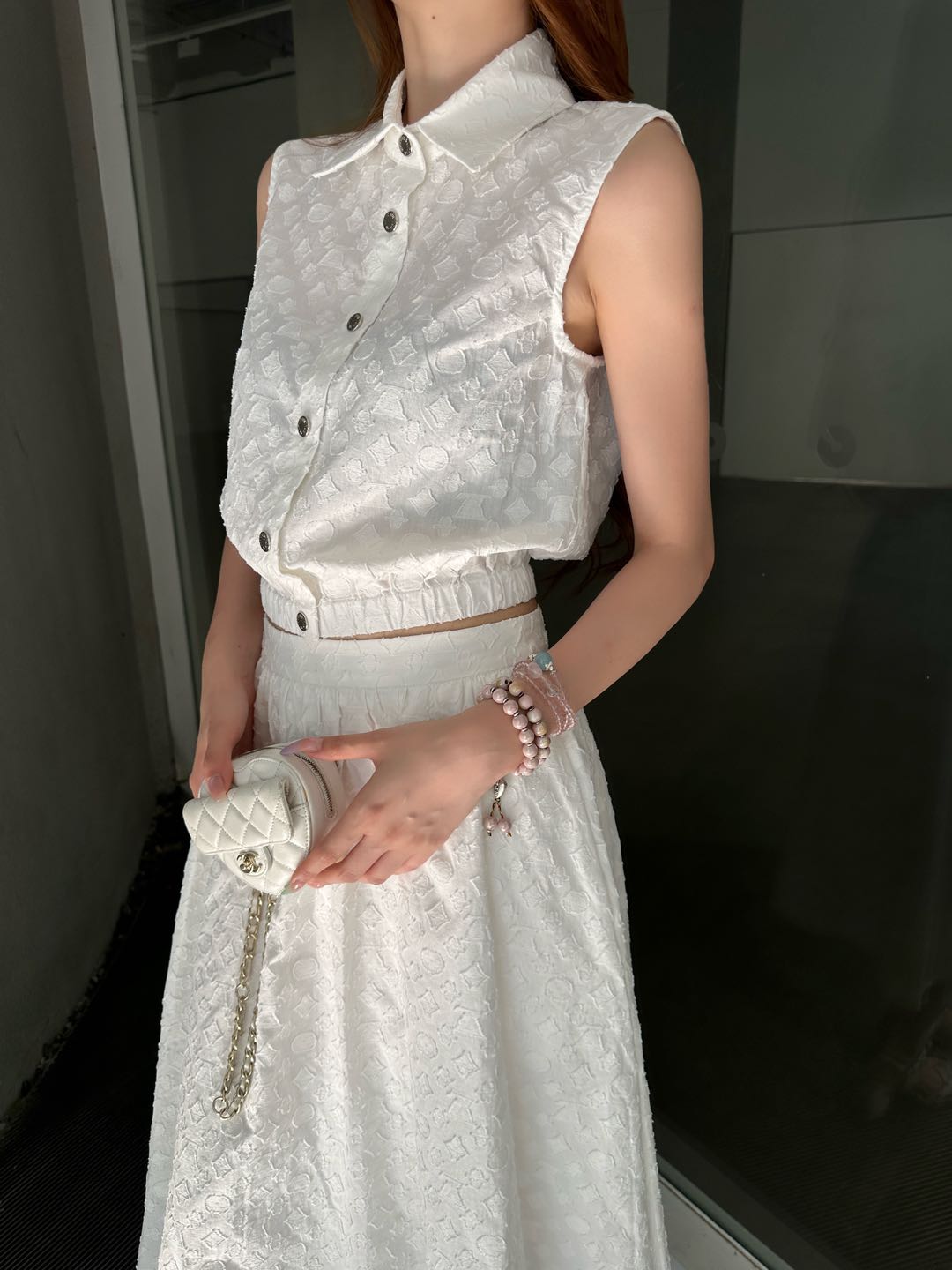 2025 Summer New Lapel Sleeveless Top + A-Sleeve Skirt Set