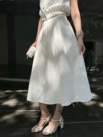 2025 Summer New Lapel Sleeveless Top + A-Sleeve Skirt Set