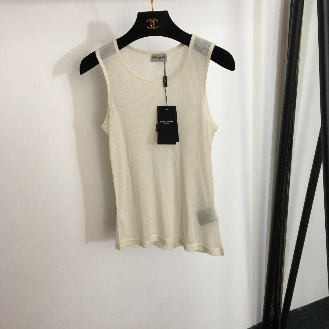 2025 New Simple Embroidery Red Letters Thin Perspective Cotton Vest