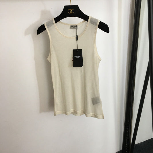 2025 New Simple Embroidery Red Letters Thin Perspective Cotton Vest