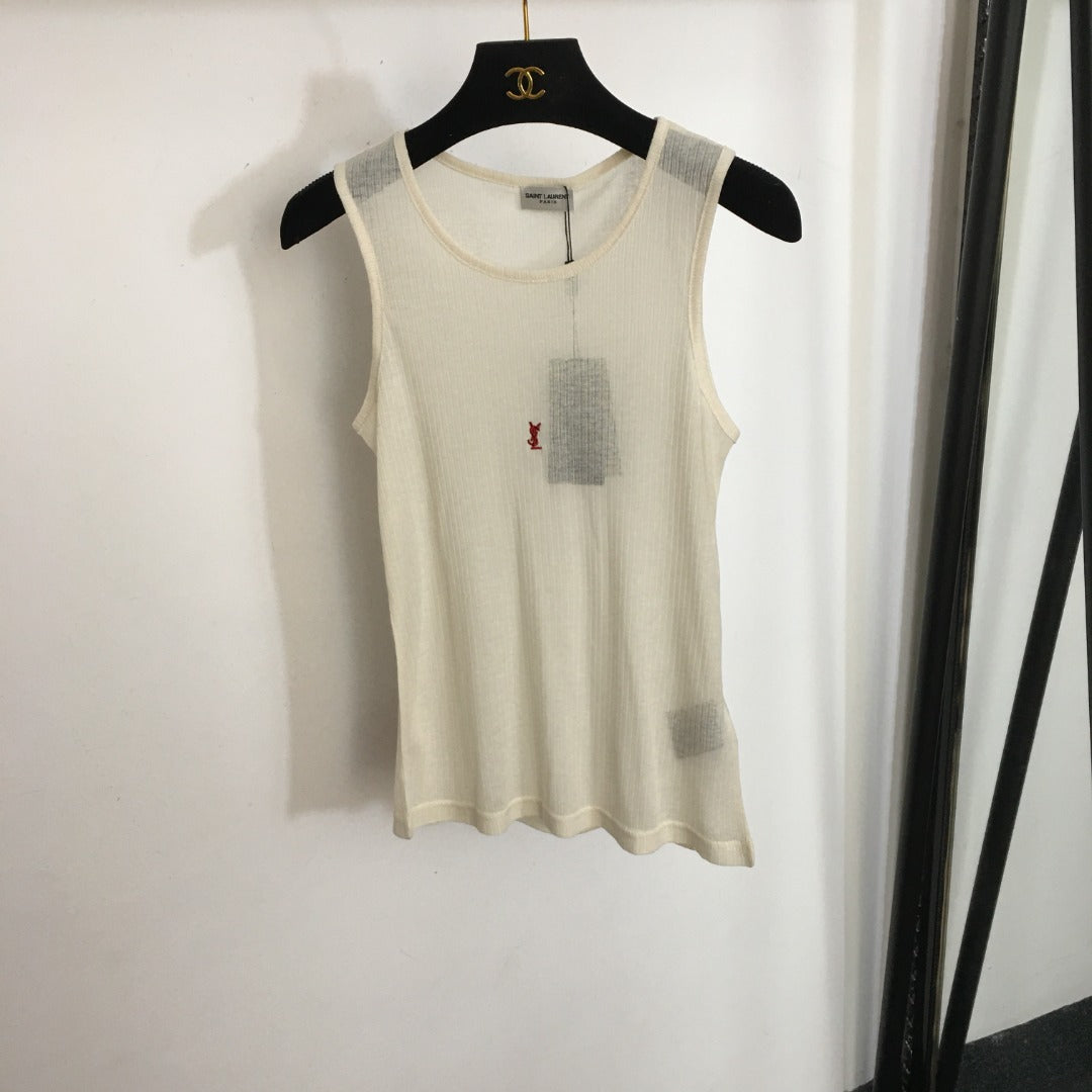 2025 New Simple Embroidery Red Letters Thin Perspective Cotton Vest