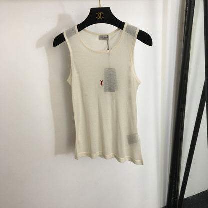2025 New Simple Embroidery Red Letters Thin Perspective Cotton Vest
