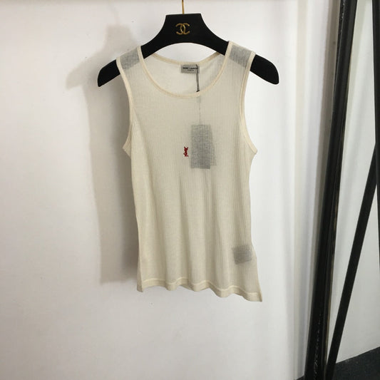 2025 New Simple Embroidery Red Letters Thin Perspective Cotton Vest