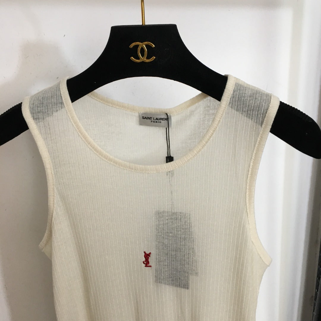 2025 New Simple Embroidery Red Letters Thin Perspective Cotton Vest