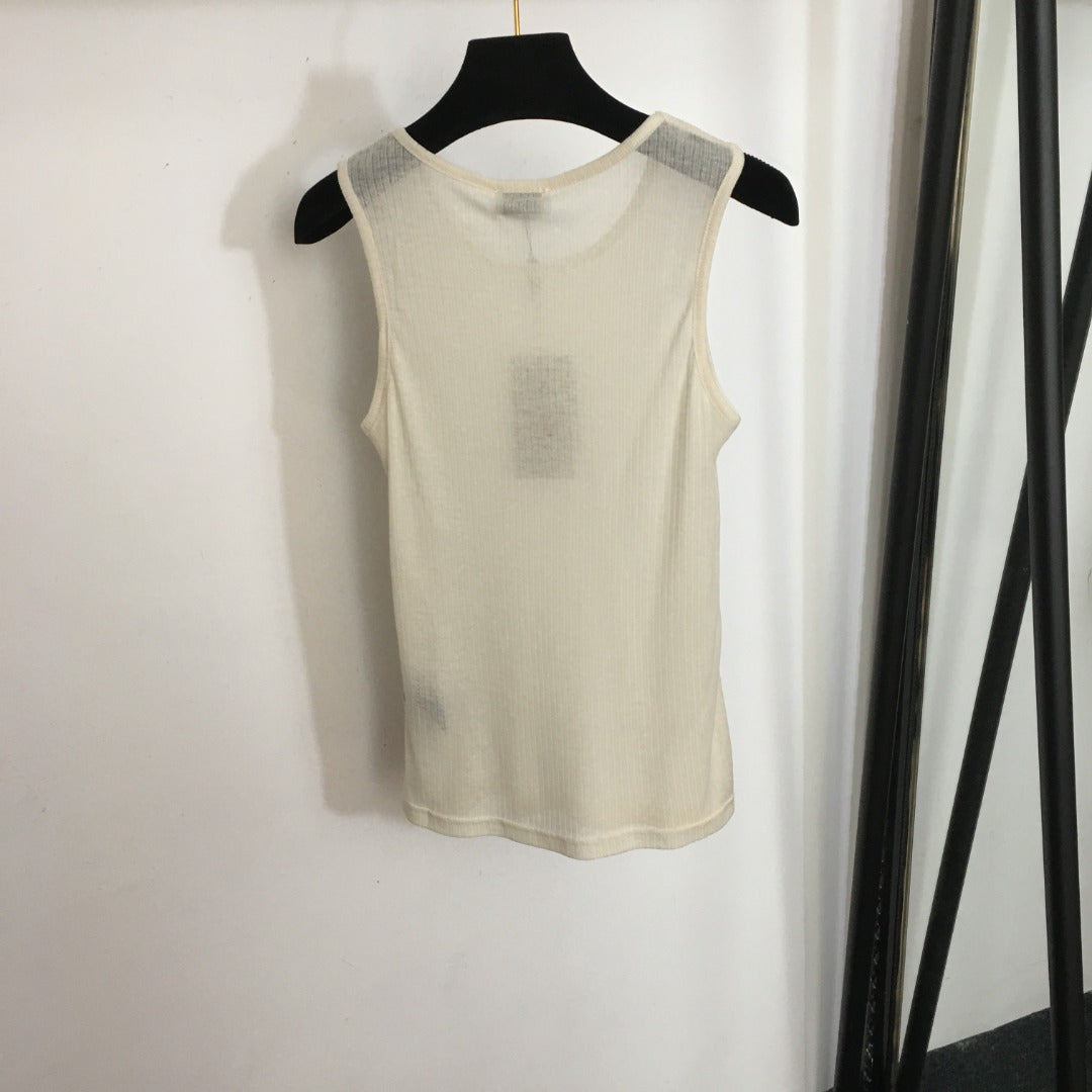 2025 New Simple Embroidery Red Letters Thin Perspective Cotton Vest