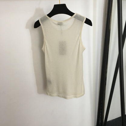 2025 New Simple Embroidery Red Letters Thin Perspective Cotton Vest
