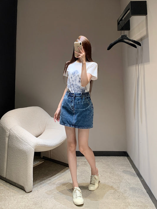 C 25 Printed Denim Half Skirt