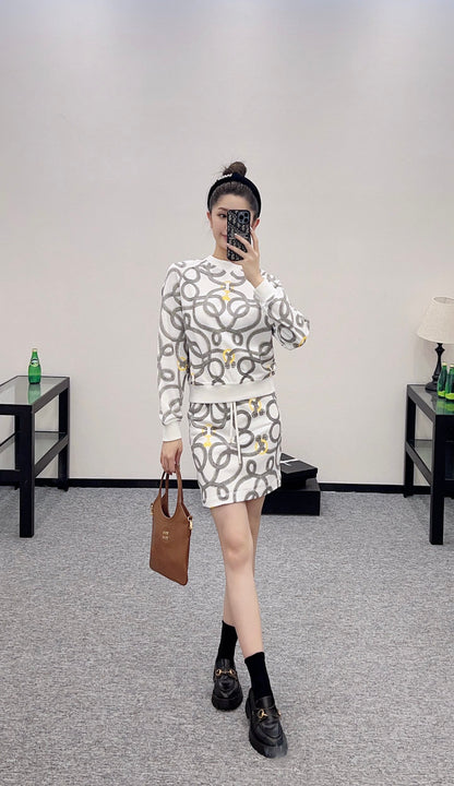H 24 Rope knot pullover sweater half skirt suit