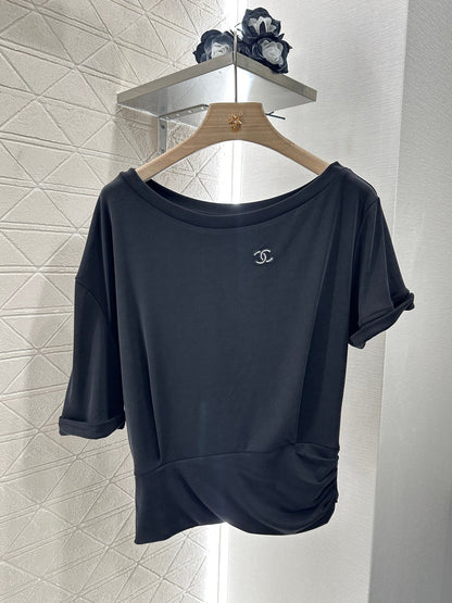 2025 Summer New Arrival Asymmetric Short Sleeve Drawstring Trousers Set