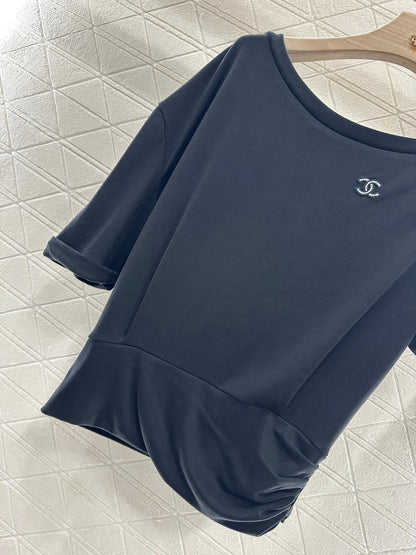 2025 Summer New Arrival Asymmetric Short Sleeve Drawstring Trousers Set