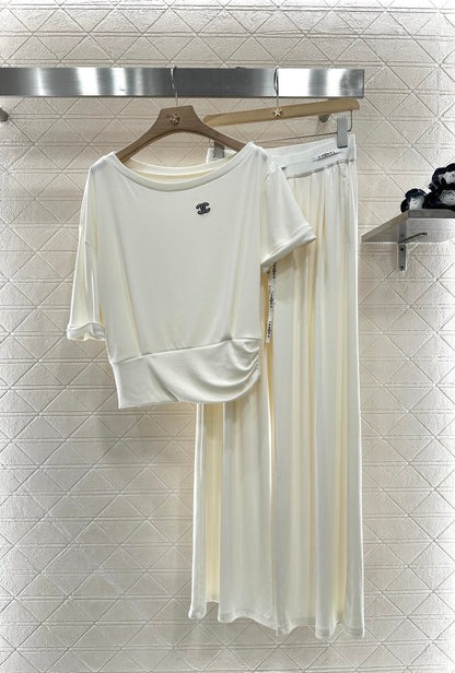 2025 Summer New Arrival Asymmetric Short Sleeve Drawstring Trousers Set