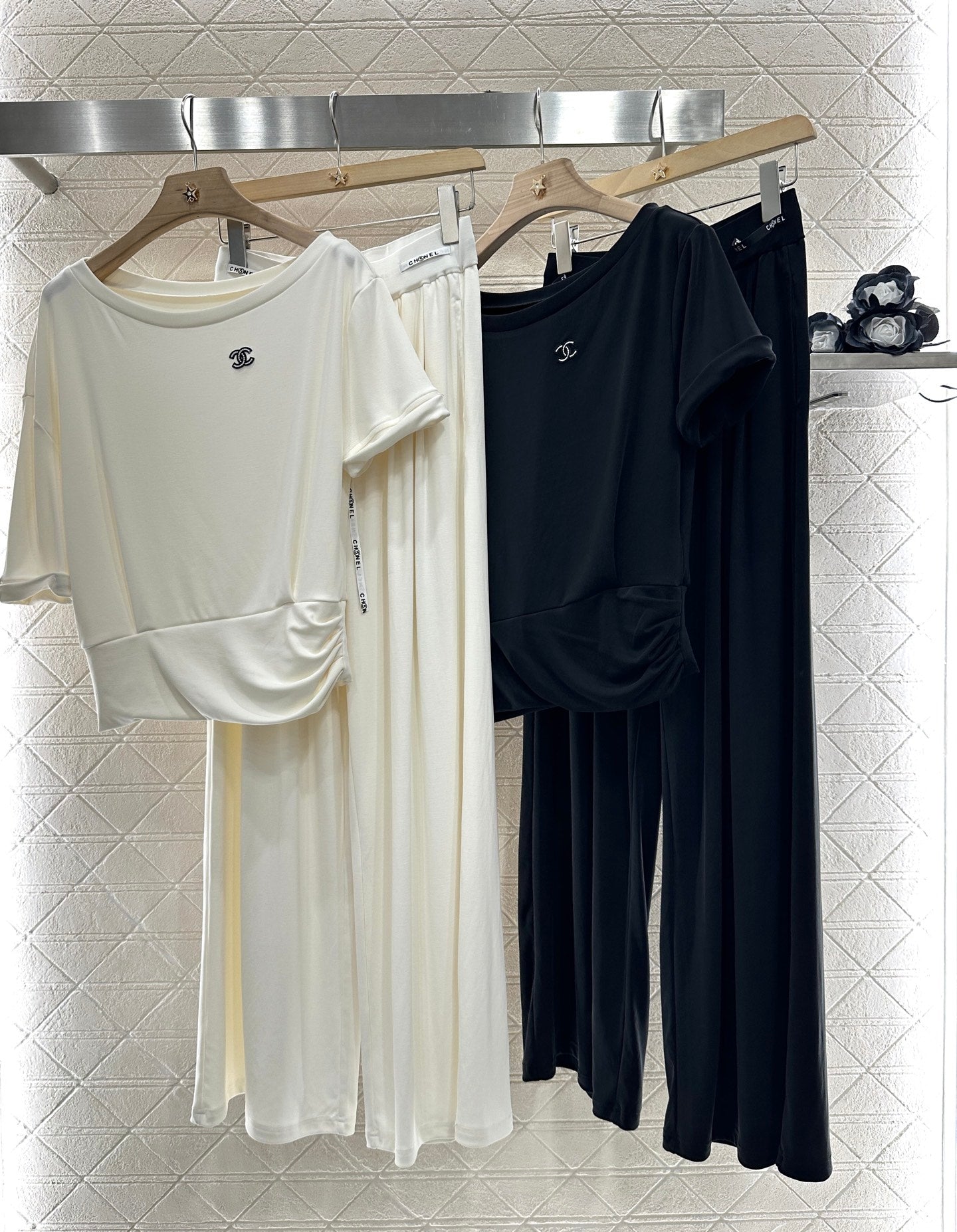 2025 Summer New Arrival Asymmetric Short Sleeve Drawstring Trousers Set