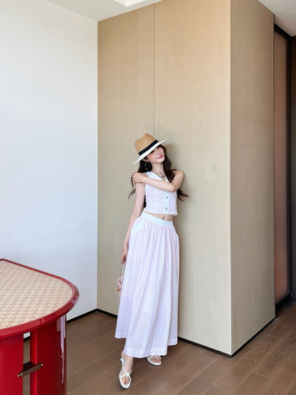 C 25 V-Neck Striped Camisole + Long Skirt Set