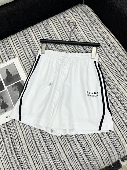 25 Summer new contrast color hooded vest with elastic waist drawstring shorts suit