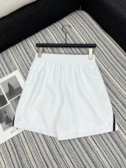25 Summer new contrast color hooded vest with elastic waist drawstring shorts suit