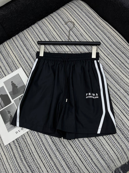 25 Summer new contrast color hooded vest with elastic waist drawstring shorts suit