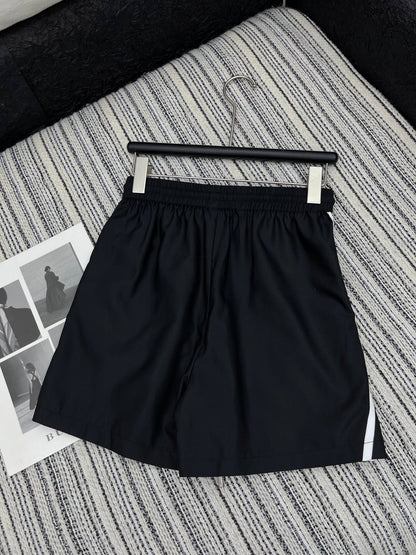 25 Summer new contrast color hooded vest with elastic waist drawstring shorts suit