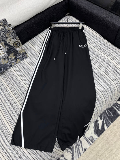 25 Summer new contrast color elastic waist drawstring casual trousers