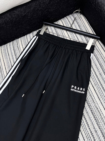 25 Summer new contrast color elastic waist drawstring casual trousers