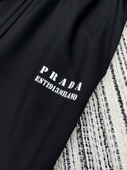 25 Summer new contrast color elastic waist drawstring casual trousers