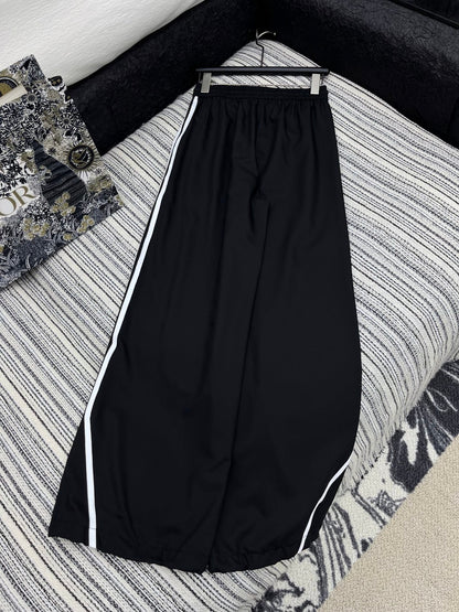 25 Summer new contrast color elastic waist drawstring casual trousers