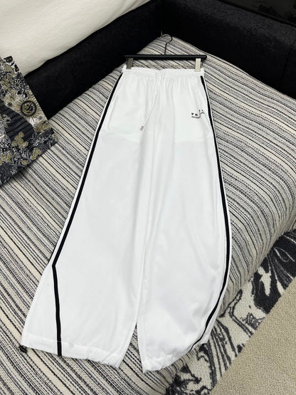 25 Summer new contrast color elastic waist drawstring casual trousers