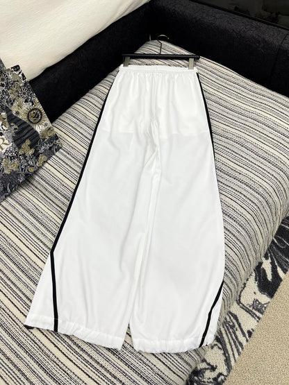 25 Summer new contrast color elastic waist drawstring casual trousers