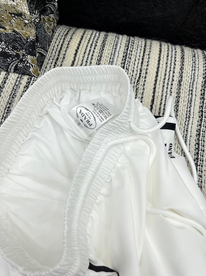 25 Summer new contrast color elastic waist drawstring casual trousers