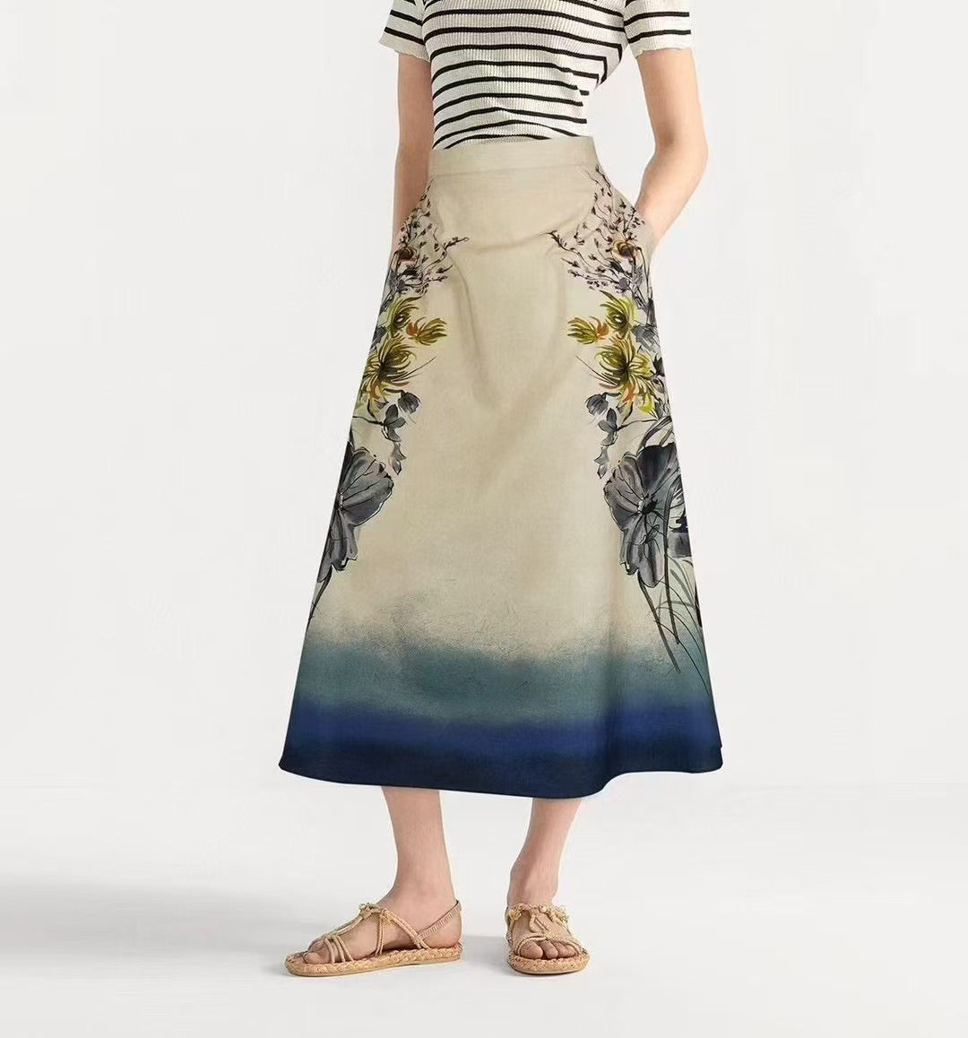 D 25 New ink painting print half skirt