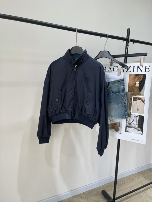 25 Summer new navy blue green zipper short jacket