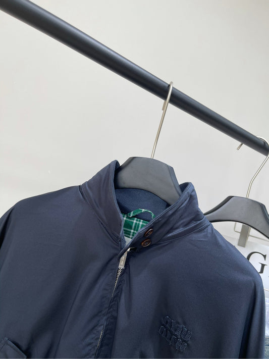 25 Summer new navy blue green zipper short jacket