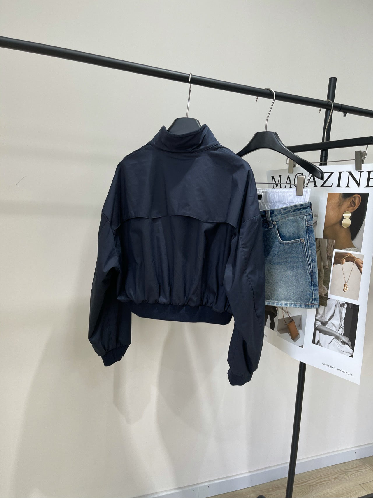 25 Summer new navy blue green zipper short jacket