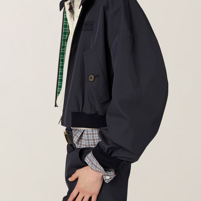 25 Summer new navy blue green zipper short jacket
