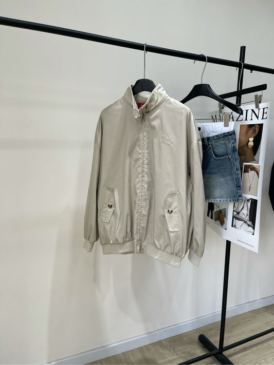 25 Summer new apricot red zipper mid-length jacket