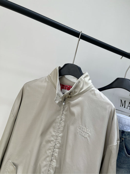 25 Summer new apricot red zipper mid-length jacket