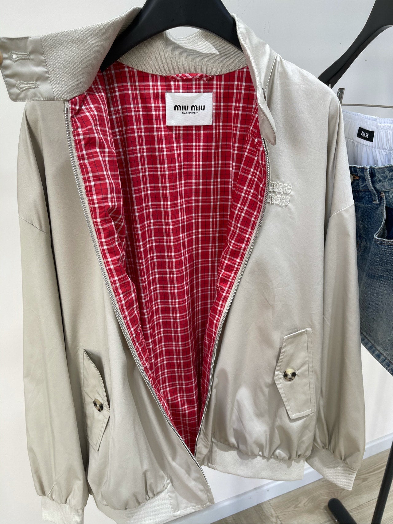 25 Summer new apricot red zipper mid-length jacket