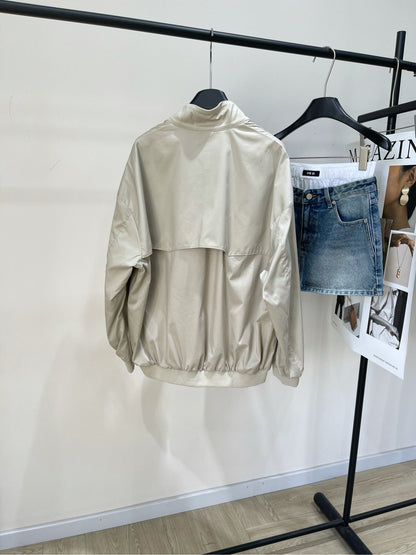 25 Summer new apricot red zipper mid-length jacket