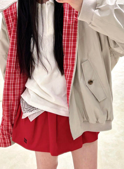 25 Summer new apricot red zipper mid-length jacket