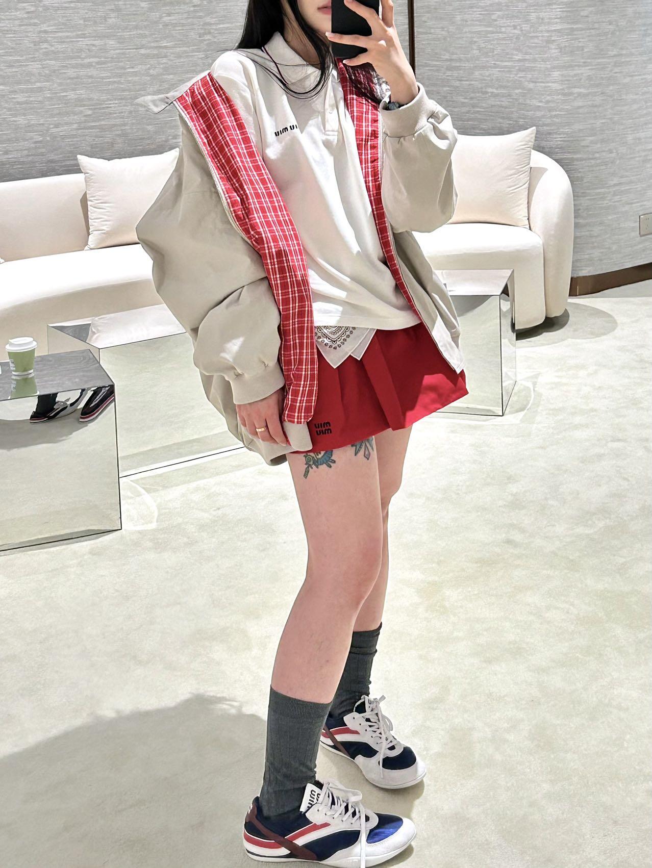 25 Summer new apricot red zipper mid-length jacket