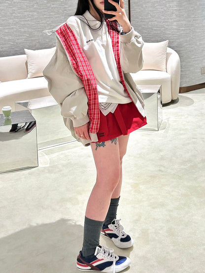 25 Summer new apricot red zipper mid-length jacket
