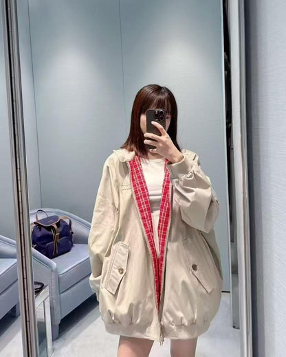 25 Summer new apricot red zipper mid-length jacket