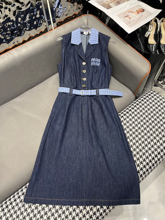 25SS New Summer Denim Lapel Dress