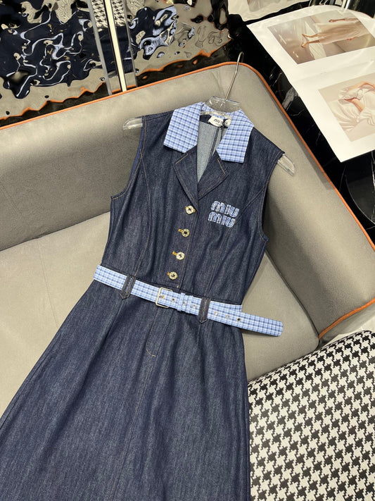 25SS New Summer Denim Lapel Dress